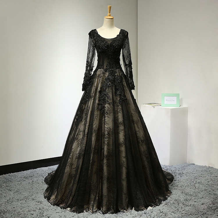 Lace Long Sleeve Lace Long Sleeve Elegant Black Brdal Gowns Gorthic